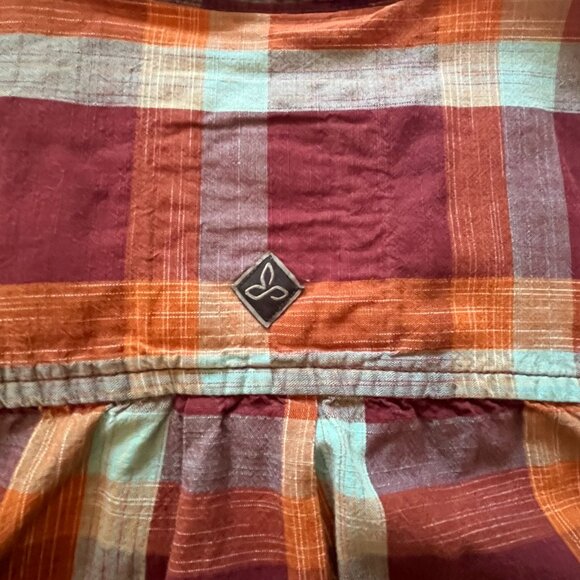 Prana mens Extra Large short sleeve button down shirt plaid orange rust - Picture 5 of 5